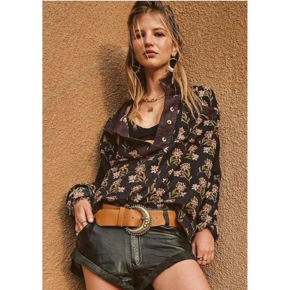 Free People Summer of Surf Pullover Button Henley Top Long Sleeve Size L NEW - Picture 2 of 10